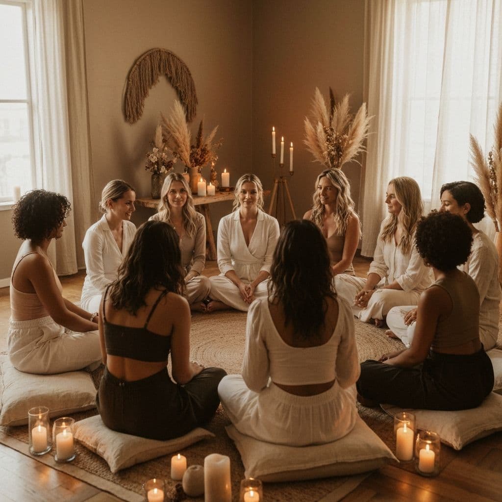 Women gathered in a circle for a bridal blessing ceremony
